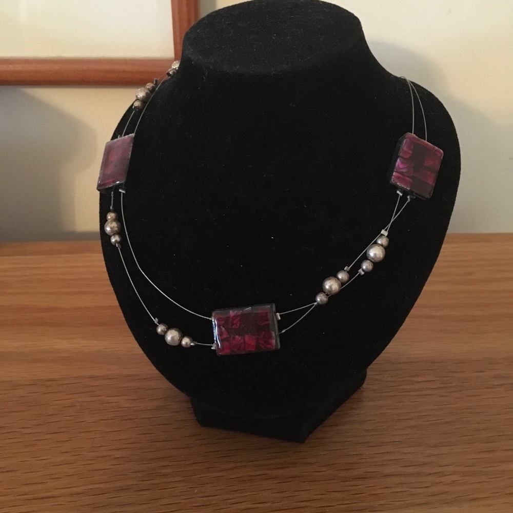 Chicos Red Square Silver Necklace